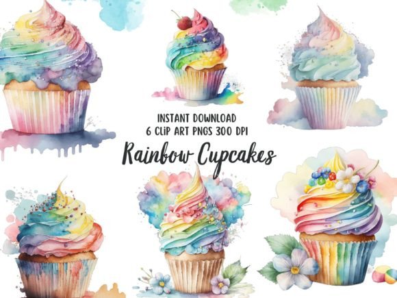 Download Rainbow Cupcakes Png Set - Premium Resources