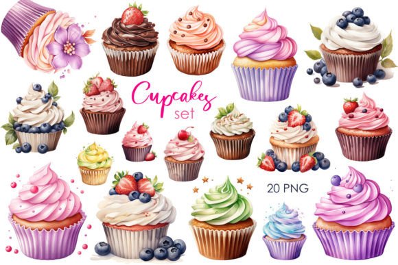 Download Set of Cupcakes Sublimation PNG Clipart - Cupcakes Collection