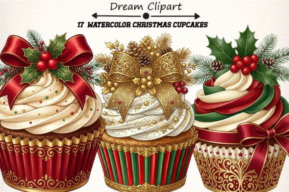 Download Watercolor Christmas Cupcakes Clipart - Cupcakes Collection