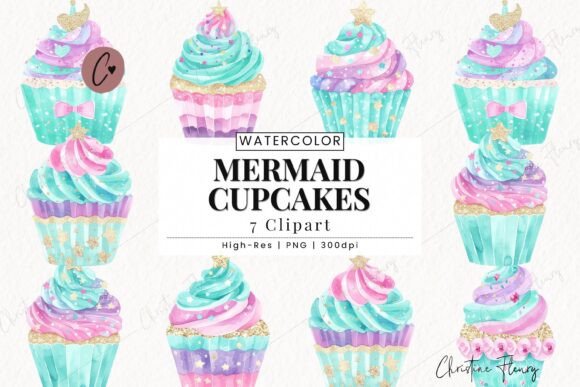 Download Pastel Mermaid Cupcakes Clipart Bundle - Cupcakes Collection