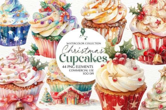 Download Christmas Cupcakes Clipart Watercolor - Cupcakes Collection